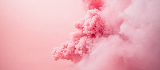 Fototapeta premium Vibrant pink smoke cloud explosion against a soft pastel backdrop creating a whimsical atmosphere with ample space for text placement