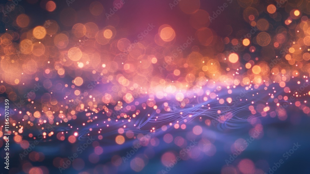 Poster a vibrant abstract background with shimmering bokeh lights in warm colors.