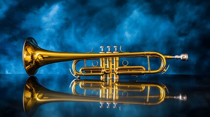 Naklejka premium Golden Trumpet Reflected In Blue Haze