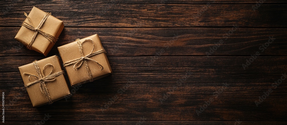 Aufkleber rustic gift boxes for valentine's day with empty space for custom text on wooden background