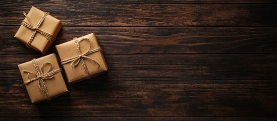 Rustic Gift Boxes for Valentine's Day with Empty Space for Custom Text on Wooden Background