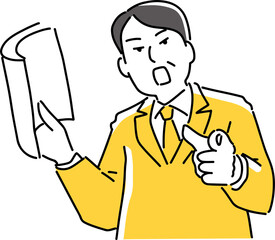 書類を片手に注意する男性社員