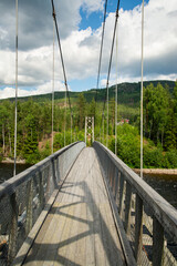 Old wooden bridge across the Hallingdalselva river flowing into Lake Kroderen in Norway, Scandinavia © Emils