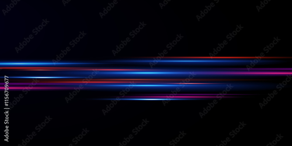 Wall mural neon lines moving light effect. horizontal lines. speed ​​effect on a transparent background.