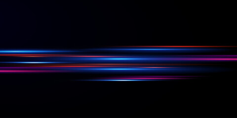 Neon lines moving light effect. Horizontal lines. Speed ​​effect on a transparent background. 