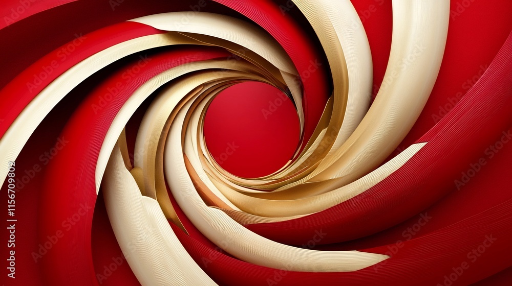 Poster elegant red and gold ribbon swirls forming a dynamic abstract 3d with a central text placeholder thi