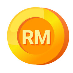 Malaysian Ringgit (MYR) sign icon gold gradient 3D vector illustration coin currency money