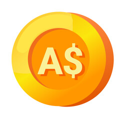 Australian Dollar AUD Dollar sign icon gold gradient 3D vector illustration coin currency money