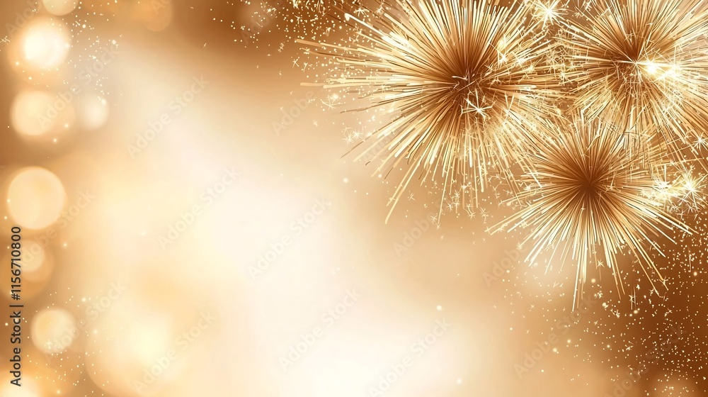 Poster dynamic and colorful fireworks exploding in the night sky over a modern minimalist background with a