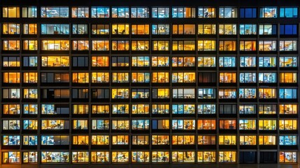 Many lit apartment windows at night.