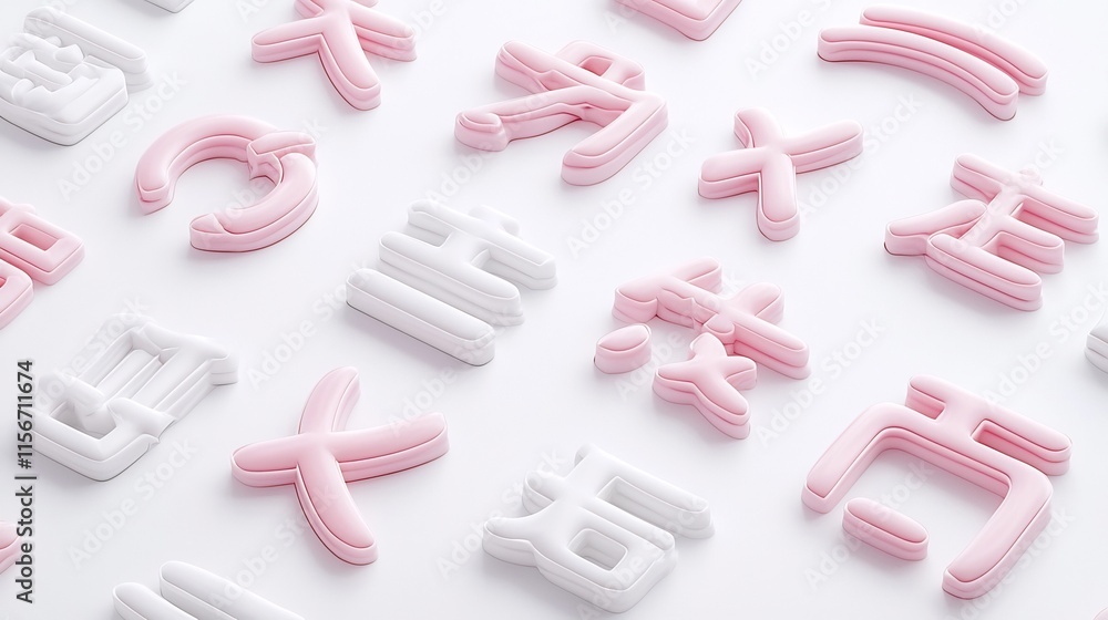Poster minimalist chinese symbols arranged in a seamless and clean 3d graphic layout with open text field f