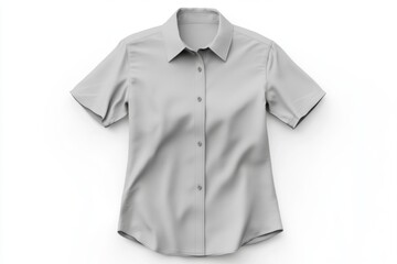Women's Short Sleeve Button Down Shirt Mockup Grey Casual Wear Apparel Design Template