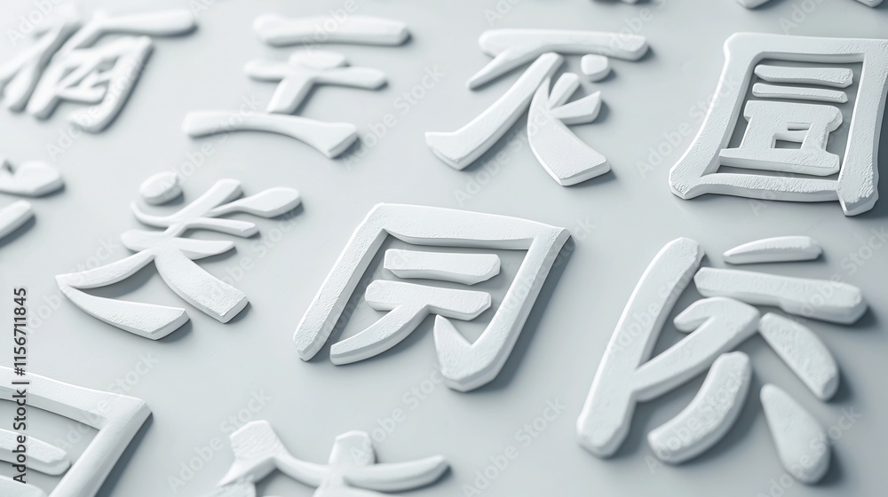 Poster minimalist and seamless design layout featuring chinese symbols and characters in a clean 3d style w