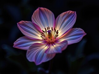 Illuminated Flower Bloom Night Photography Purple Petals Nature Macro