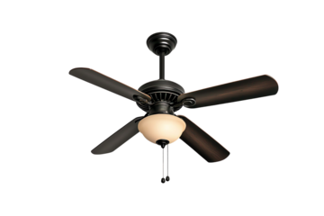 A stylish ceiling fan with four wooden blades and an elegant light fixture, designed to enhance indoor comfort and aesthetics.