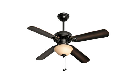 A stylish ceiling fan with four wooden blades and an elegant light fixture, designed to enhance indoor comfort and aesthetics.