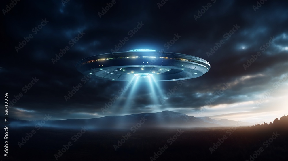 Aufkleber captivating image of a mysterious unidentified flying object emitting a pulsating blue light suspend