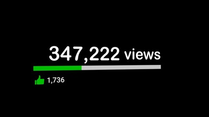 Social Media Views and Like Counting YouTube 1 Million Views Counter Like Increasing Views And Likes Alpha Channel. 4K Resolution