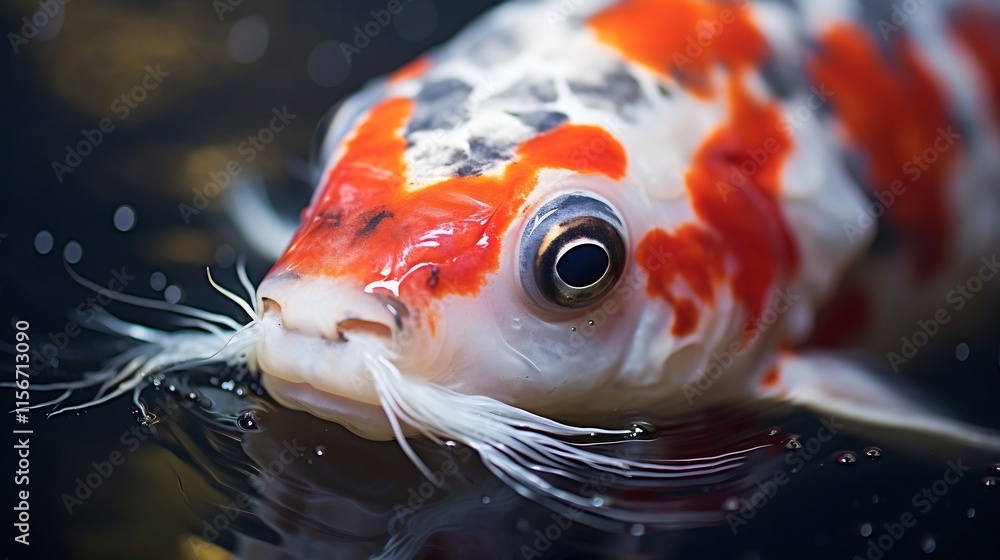 Poster captivating close up of a koi fish s delicate whiskers and vibrant scales in a tranquil underwater s