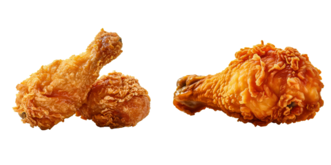 Set of chicken drumstick with brown skin place on surface with transparent background