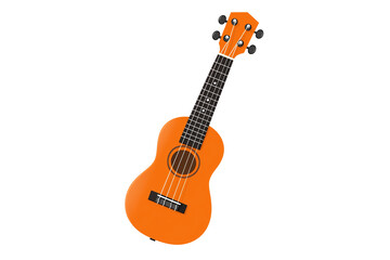 Naklejka premium A vibrant orange ukulele with a smooth body, six strings, and a sleek neck, ideal for music enthusiasts and beginners alike.