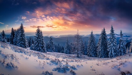 Fototapeta premium snowfall and beautiful sunset image