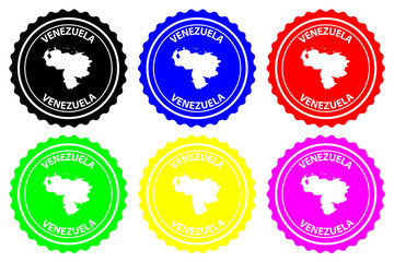 Venezuela - rubber stamp - vector, Bolivarian Republic of Venezuela map pattern - sticker - black, blue, green, yellow, purple and red