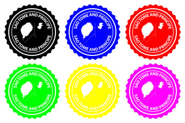 Sao Tome and Principe - rubber stamp - vector, Sao Tome and Principe map pattern - sticker - black, blue, green, yellow, purple and red