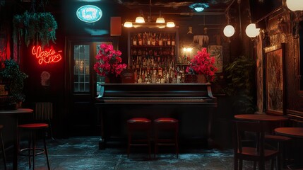 Moody Jazz Bar Interior: A Night of Vintage Elegance