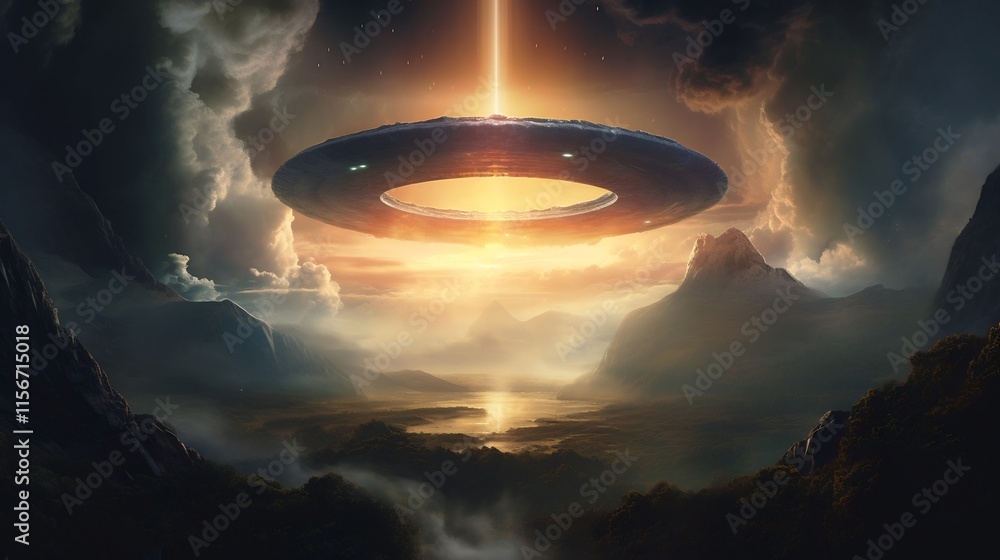 Aufkleber captivating image of a mysterious ufo emerging through a shimmering cosmic portal surrounded by a me