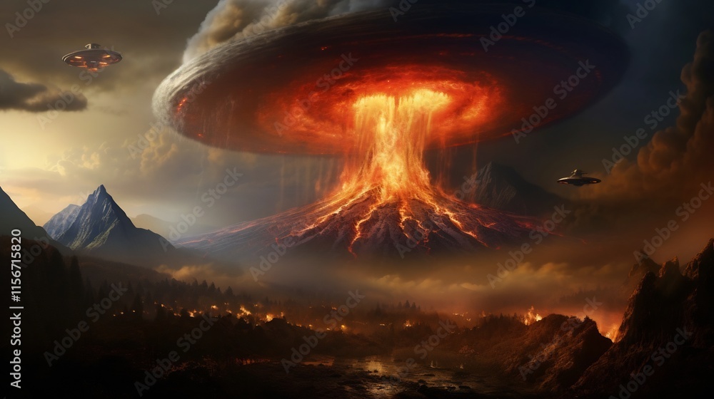 Poster a breathtaking scene where an unidentified flying object ufo hovers calmly and unfazed defying the c
