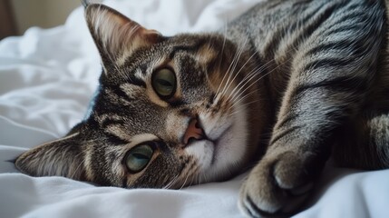 The Cat Relaxing on Bed