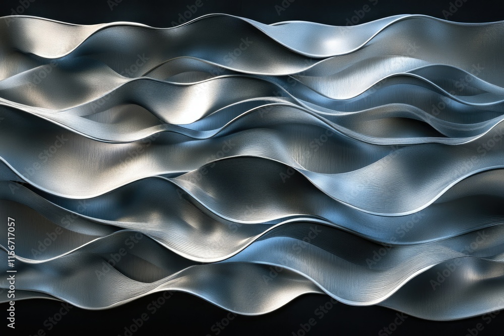 Poster abstract image of flowing metallic waves, creating a sleek and modern design.