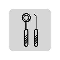 Dental instruments line icon. Inspection mirror and probe for teeth sign. Oral medicine and healthcare concept. Vector illustration, symbol element for web design and apps