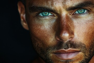 Fototapeta premium A man with a green eye stares at the camera