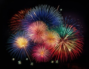 Sylvester, happy new year, new year's eve background banner - Golden firework fireworks pyrotechnics on dark black night sky