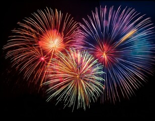 Sylvester, happy new year, new year's eve background banner - Golden firework fireworks pyrotechnics on dark black night sky