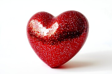 Obraz premium Red Glitter Heart on White Background - High-Resolution Sparkling Romantic Symbol for Valentine's Day, Love, and Festive Decorations