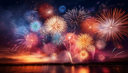 Sylvester, happy new year, new year's eve background banner - Golden firework fireworks pyrotechnics on dark black night sky