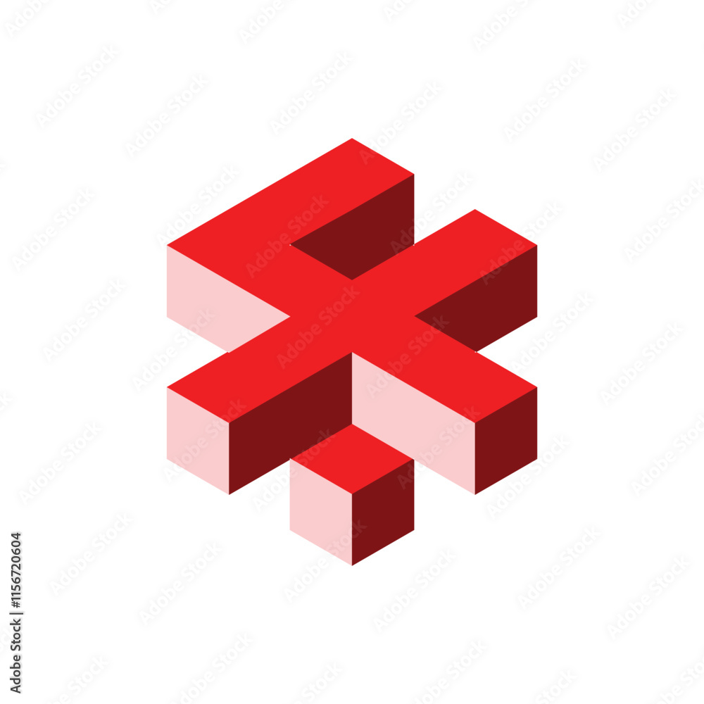 Poster the image shows a 3d monogram design of an initial letter f in red color