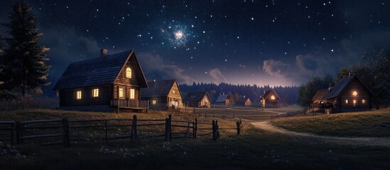 Cozy Mountain Village at Night.