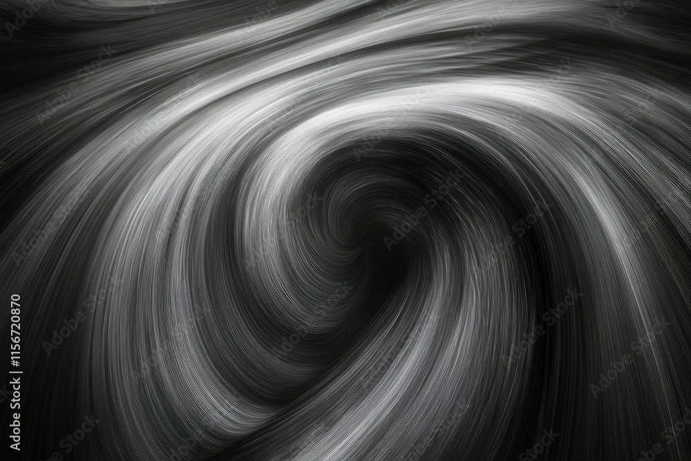 Poster abstract grayscale swirl vortex, flowing lines creating a hypnotic effect.