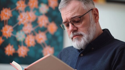 Senior Man Reading a Book in Focused Moment