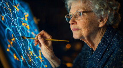 Elderly Woman Engaged in Art Therapy Practice