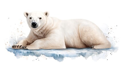 Naklejka premium Watercolor animal art polar bear portrait in a serene arctic landscape