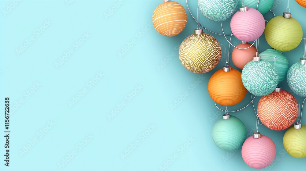 Poster beautifully rendered 3d of intricate patterned lanterns against a smooth background with an editable