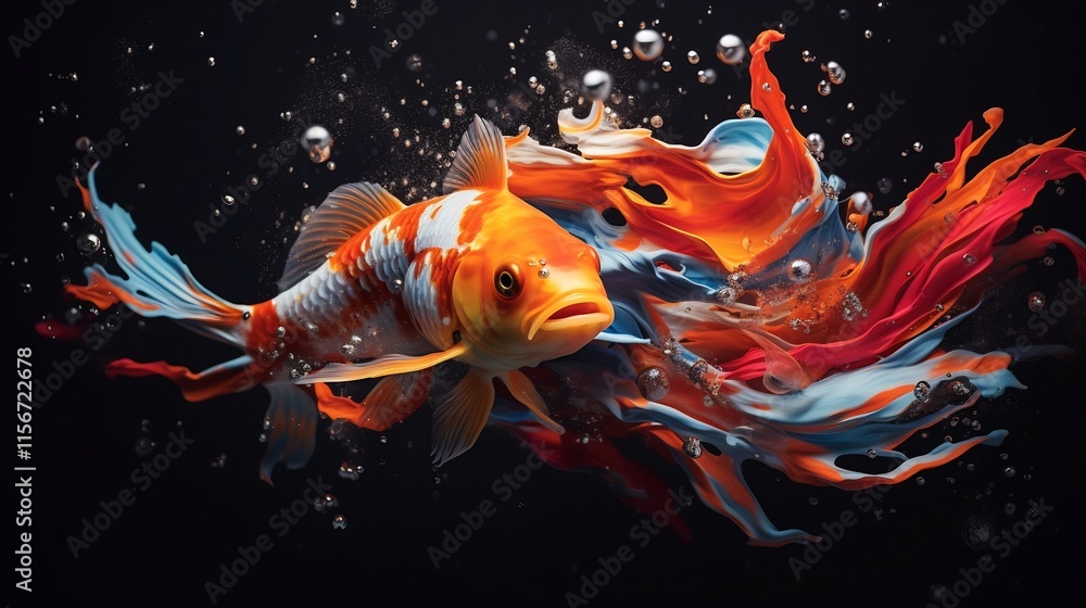 Poster captivating koi fish underwater in vibrant aquatic perspective a dynamic and view of a colorful koi 