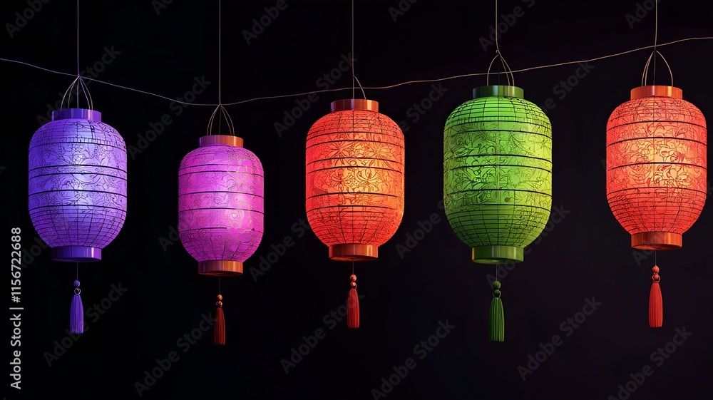 Poster elegant and intricate patterned lanterns set against a smooth modern background creating a captivati
