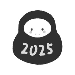 福だるまの着ぐるみを着たかわいいヘビと2025の文字 - 巳年 /2025年の年賀状素材