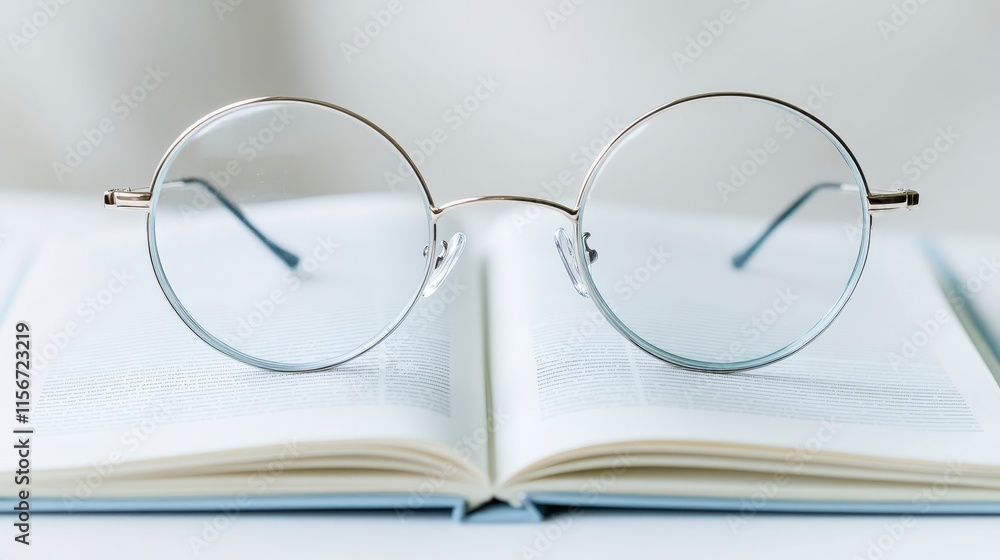 Poster a pair of round glasses rests on an open book, symbolizing reading and the pursuit of knowledge in a